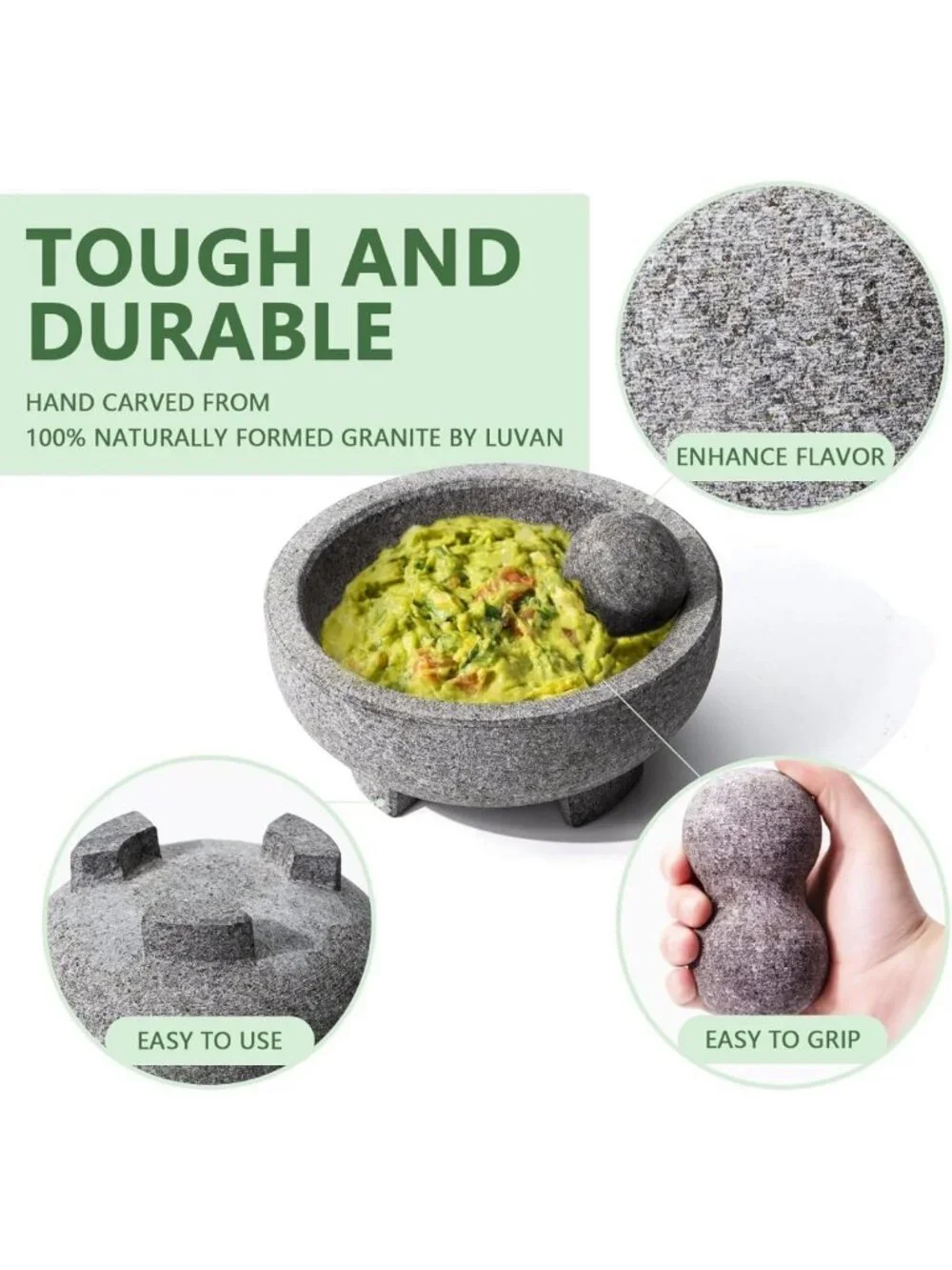 Large Granite Mortar and Pestle Set - 4 Cup Unpolished Stone Grinder for